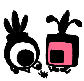 A patapon and a zigoton sitting down together, looking at a bug